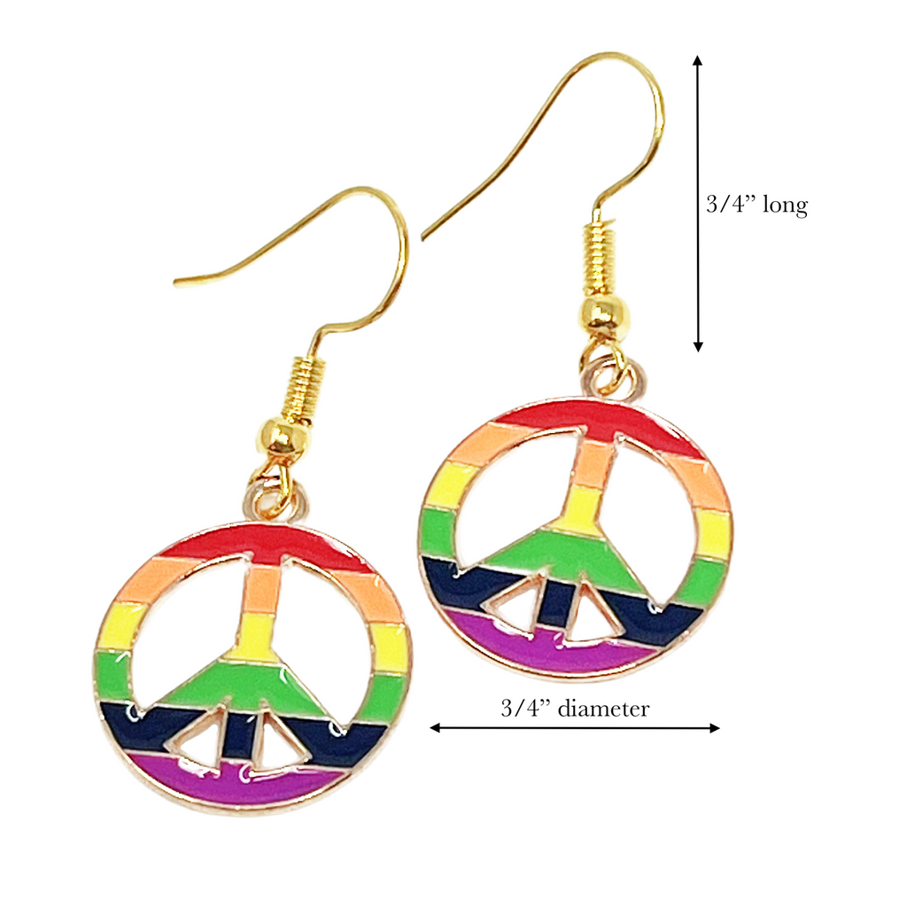 Rainbow Peace Sign Earrings Colorful Boho Hippie Symbol Dangle Festival Jewelry