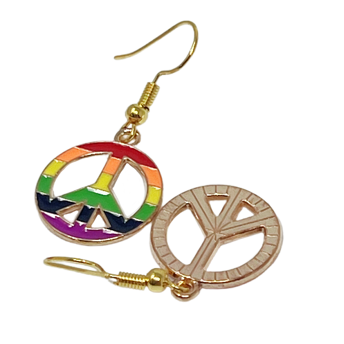 Rainbow Peace Sign Earrings Colorful Boho Hippie Symbol Dangle Festival Jewelry