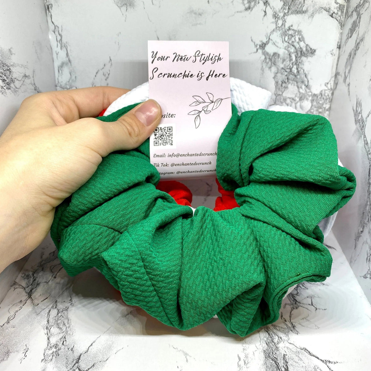 Green, Red and White Scrunchie Trio