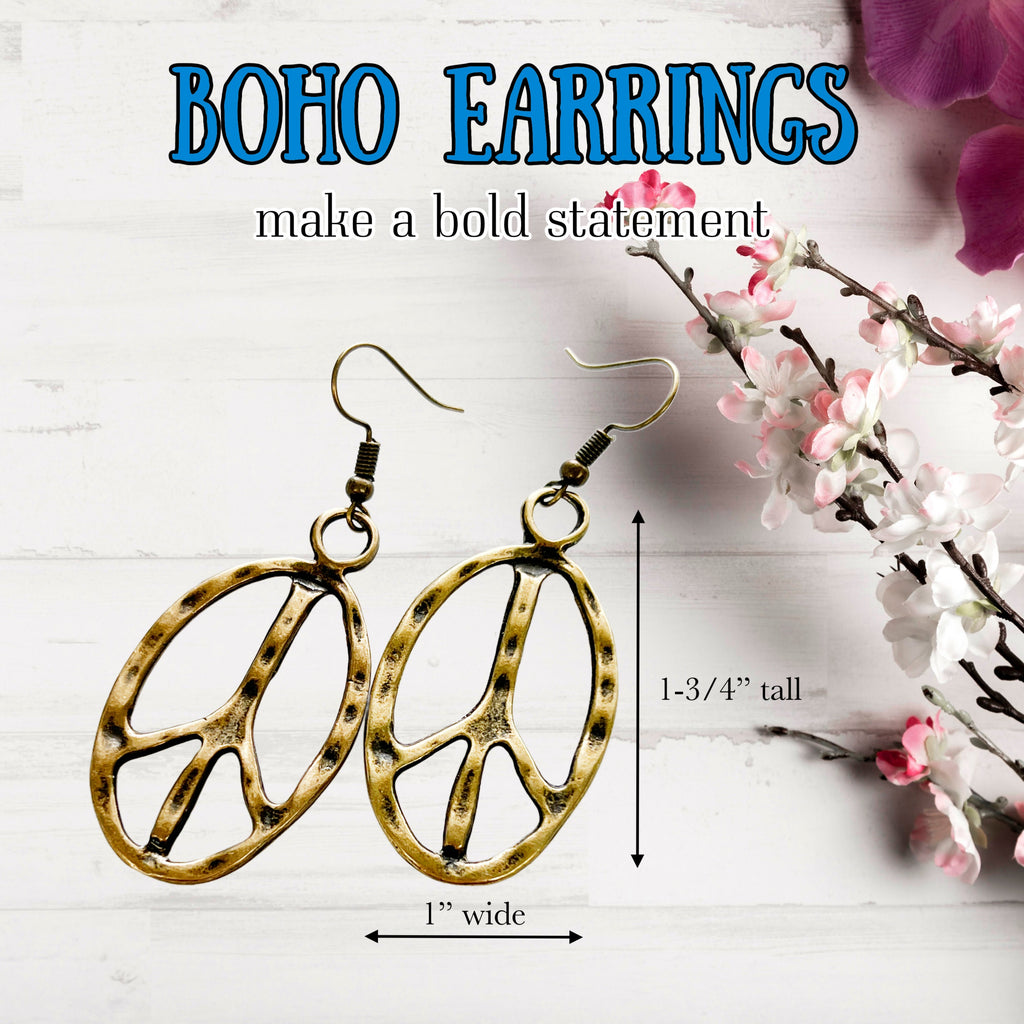 Peace Sign Earrings Boho Hippie Symbol Jewelry Bronze Silver Festival Dangle Earrings