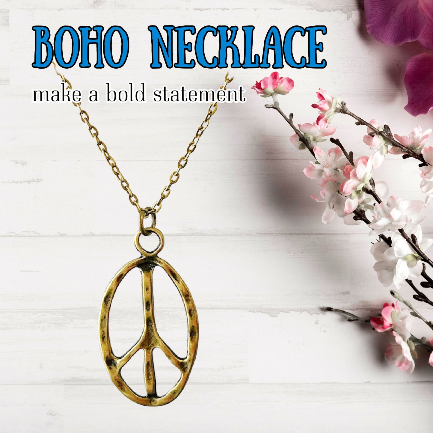 Peace Sign Necklace Boho Hippie Symbol Pendant Bronze Silver Jewelry