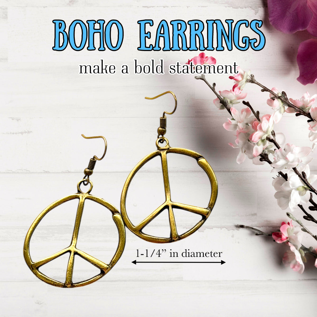 Peace Sign Earrings Boho Hippie Symbol Silver Bronze Dangle Jewelry
