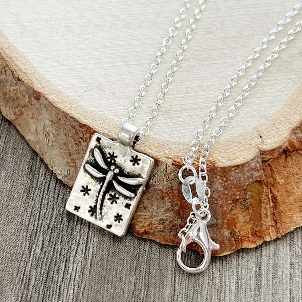 Tiny Dragonfly Pendant Necklace Minimalist Nature Jewelry Gift Silver
