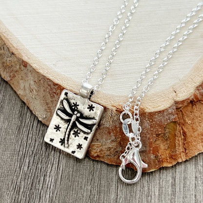 Tiny Dragonfly Pendant Necklace Minimalist Nature Jewelry Gift Silver