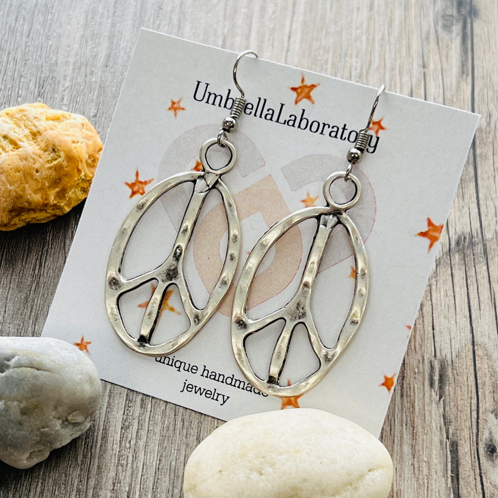 Peace Sign Earrings Boho Hippie Symbol Jewelry Bronze Silver Festival Dangle Earrings
