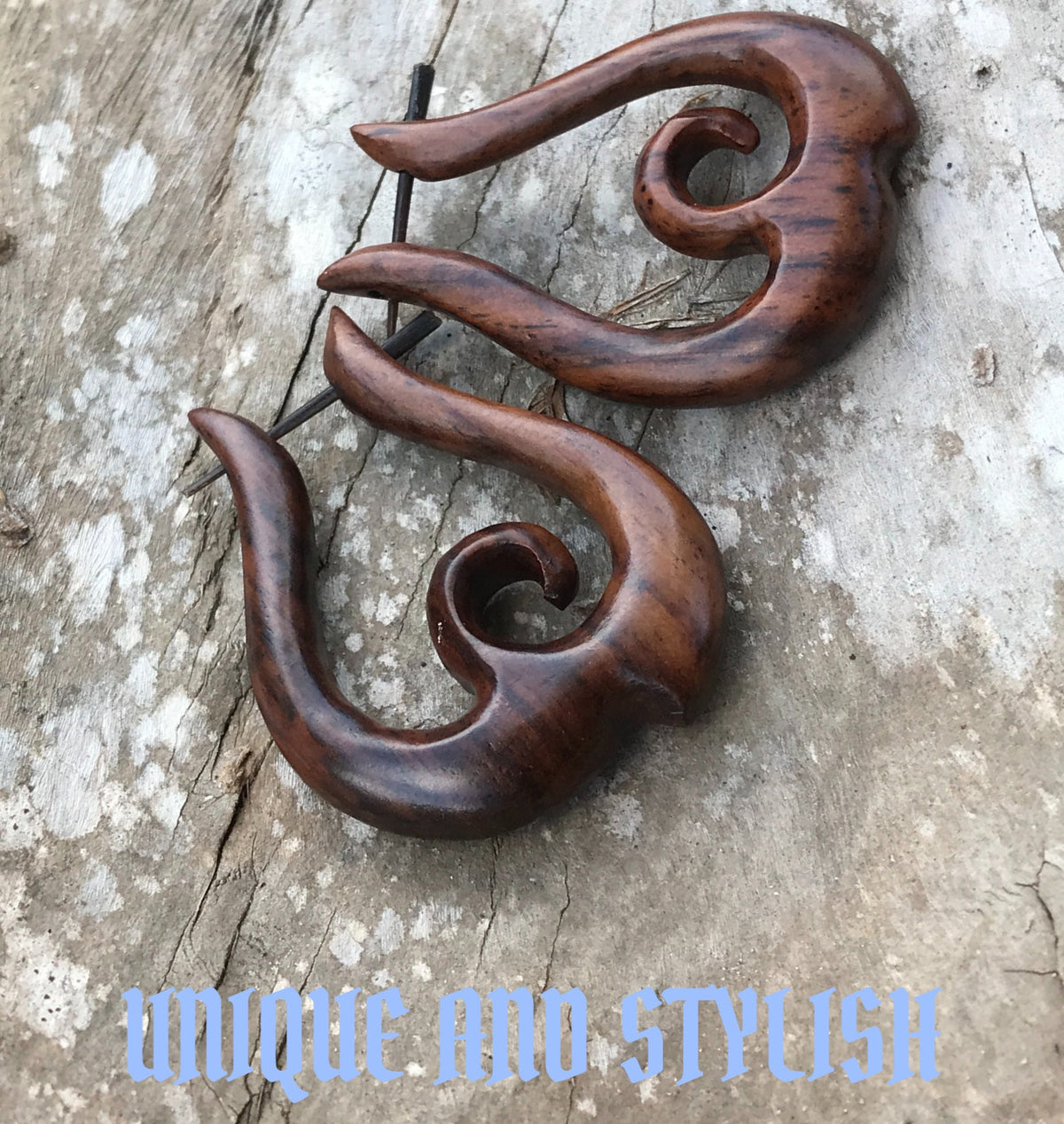Infinity Swan Wooden Earrings Boho Tribal Organic Natural Wood Statement Jewelry