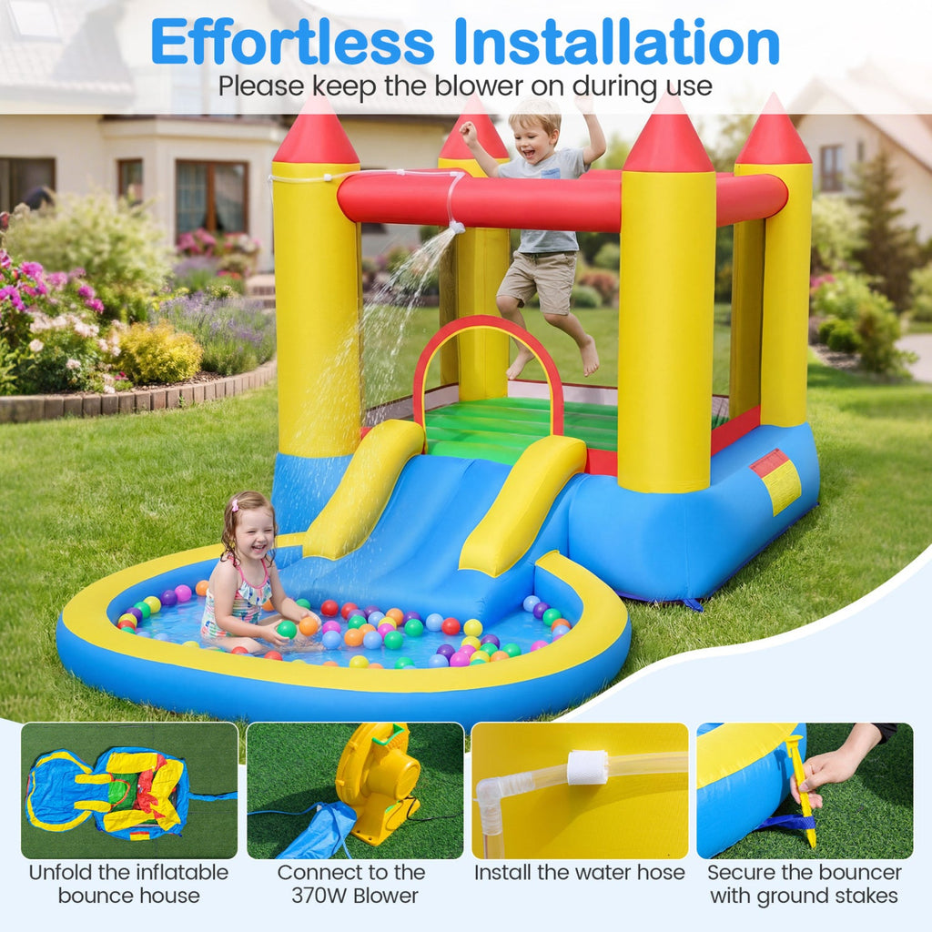 Inflatable Bounce House with Water Slide and 370W Blower