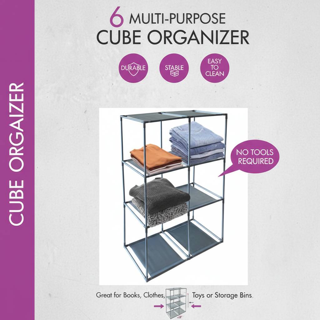 Easy Assemble 4-Tier Lightweight Storage Rack with 6 Storage Cubes