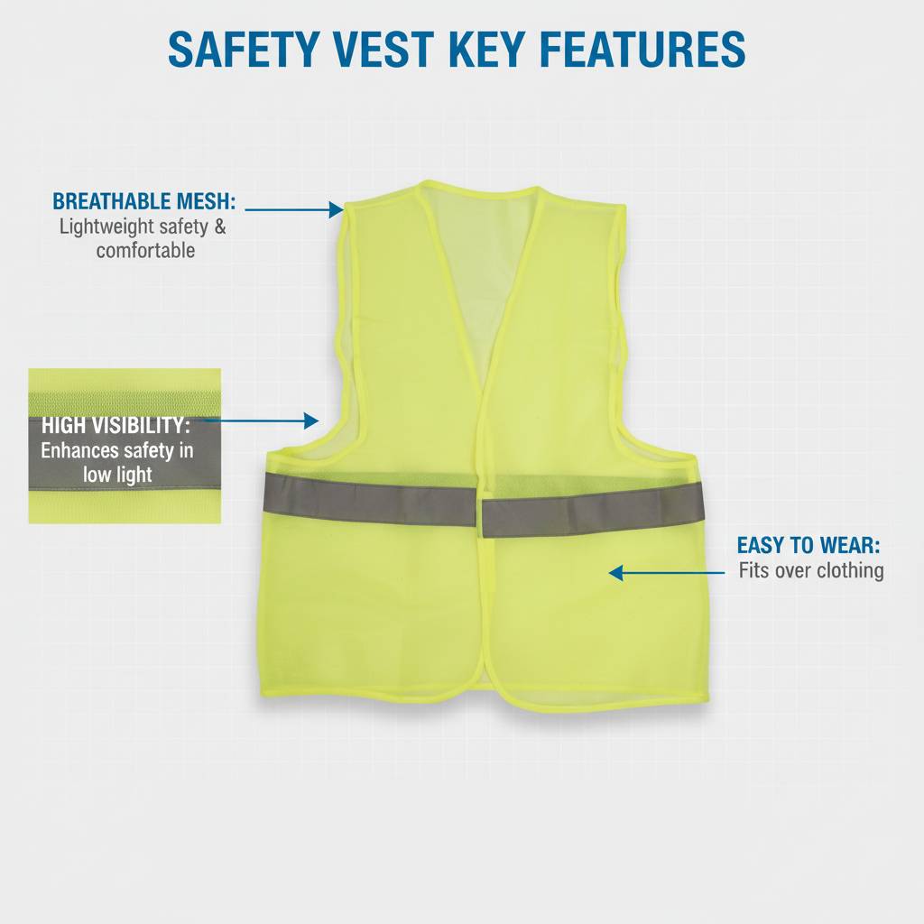 High Visibility Fluorescent Green Safety Vest with Reflective Strip – Lightweight Mesh, One Size Fits Most