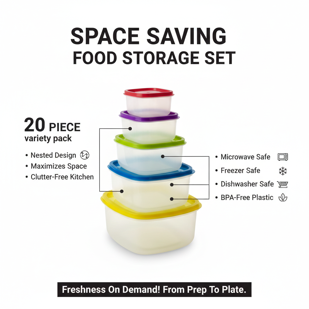 20-Piece Variety Pack Food Storage Containers Set (10 Containers + 10 Lids)