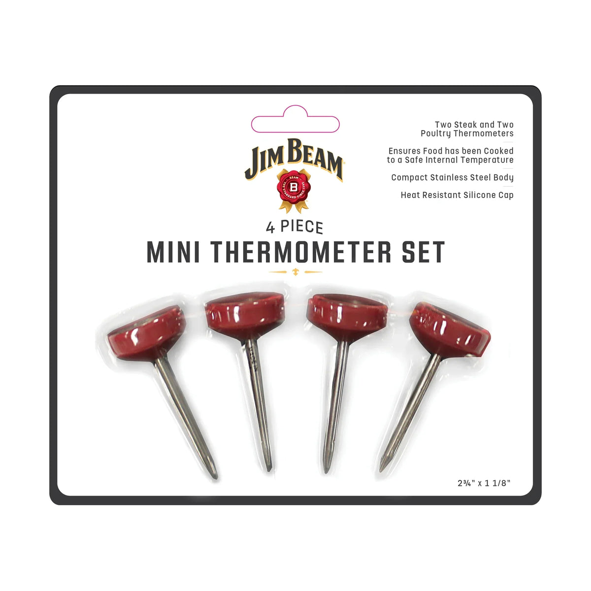 Jim Beam 4 Piece Mini Meat Thermometer Set – Instant-Read Doneness Indicators