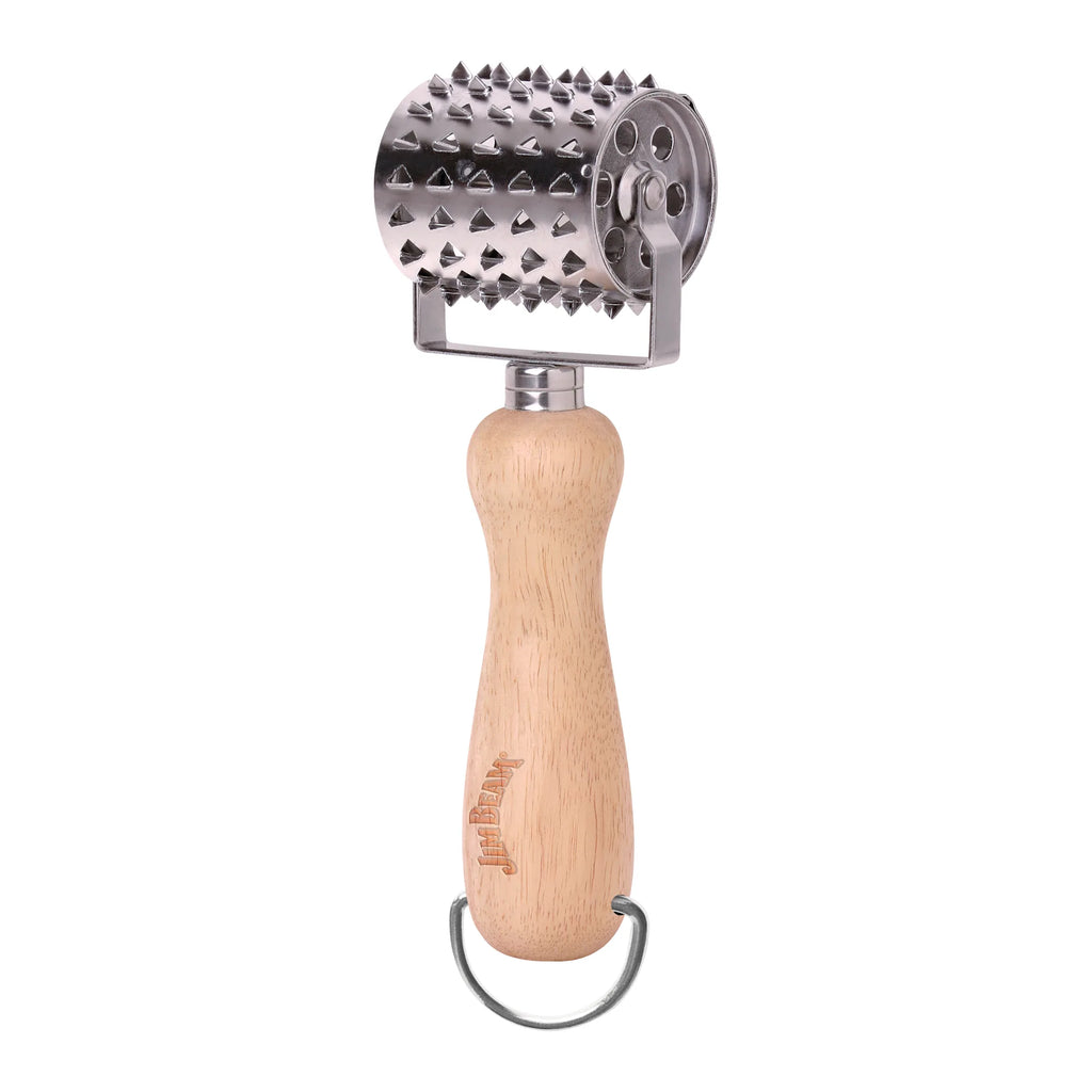 Jim Beam Stainless Steel Rolling Meat Tenderizer – Wooden Handle Blade Roller