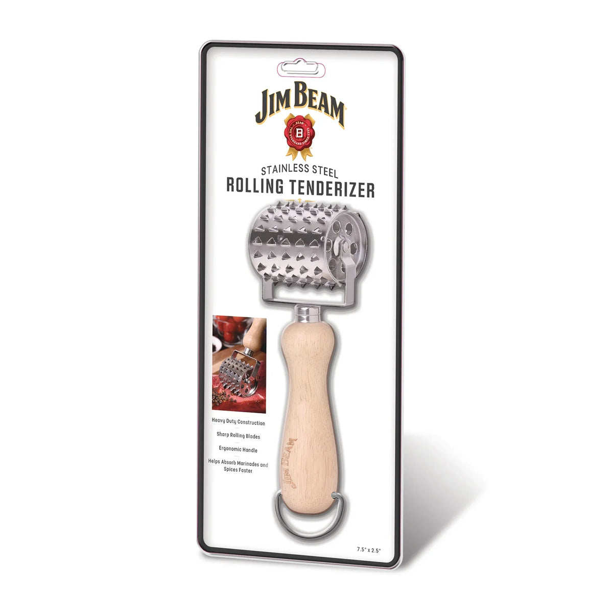 Jim Beam Stainless Steel Rolling Meat Tenderizer – Wooden Handle Blade Roller