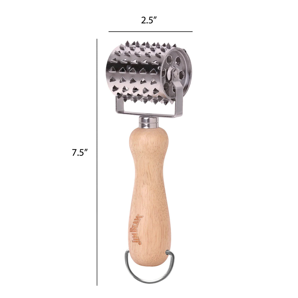 Jim Beam Stainless Steel Rolling Meat Tenderizer – Wooden Handle Blade Roller