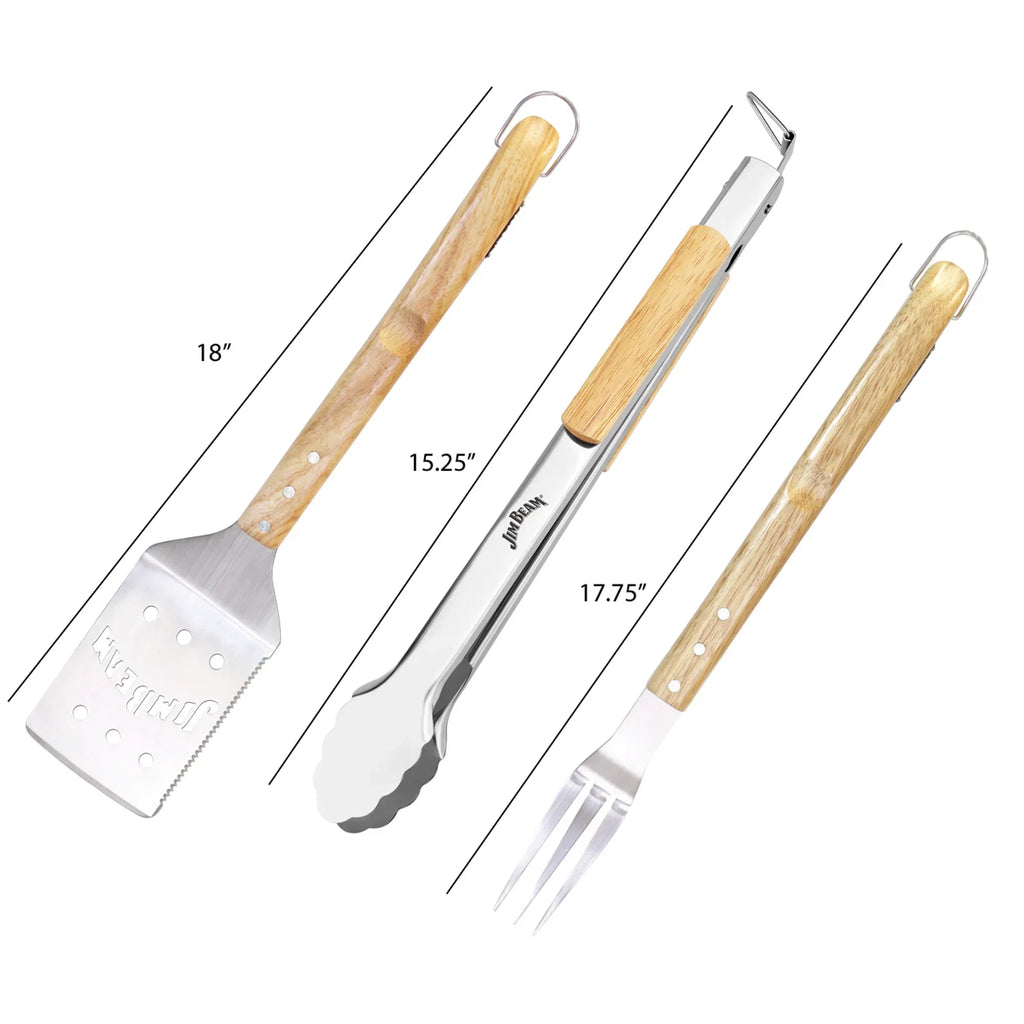 Jim Beam 3 Piece Grill Tool Set with Para-Wood Handles