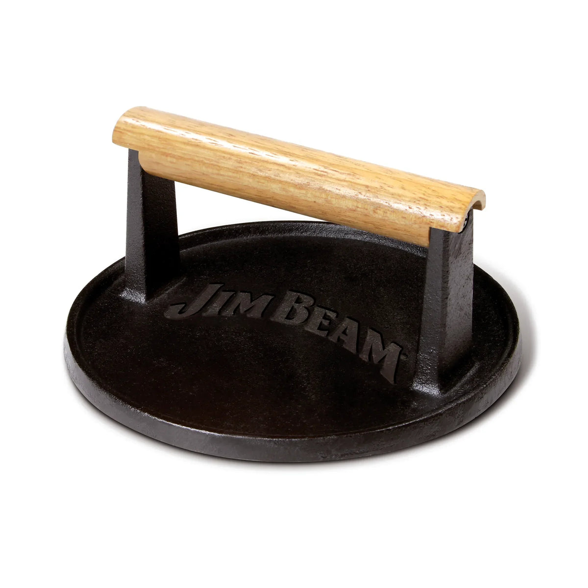 Jim Beam Cast Iron Burger Press – Heavy-Duty Smash Burger Press with Wood Handle