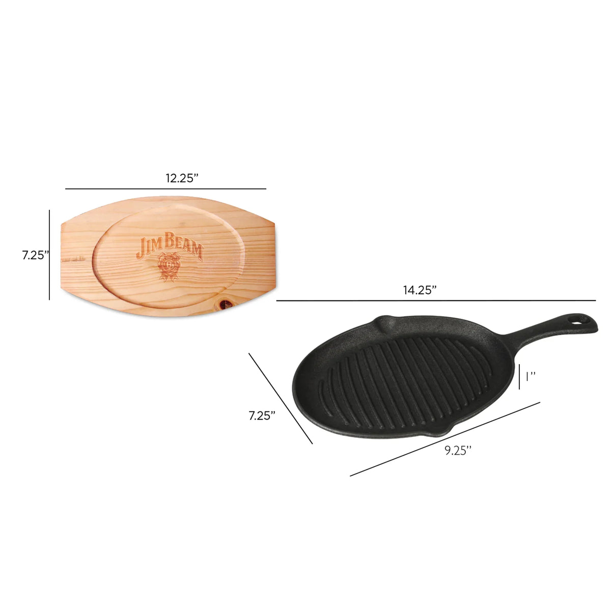 Jim Beam Cast Iron Skillet Set with Handle Mitt & Wood Trivet