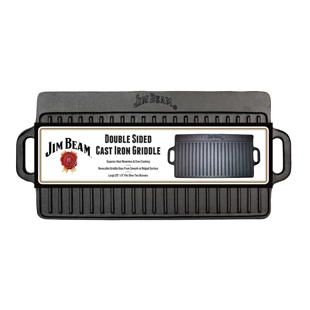 Jim Beam Cast Iron Reversible Grill & Griddle – Double-Sided Stovetop Cooking Pan