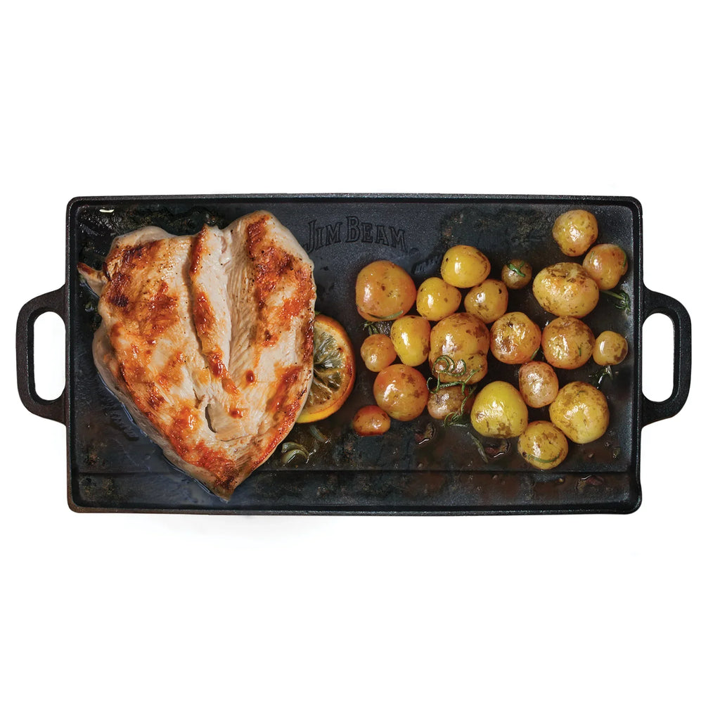 Jim Beam Cast Iron Reversible Grill & Griddle – Double-Sided Stovetop Cooking Pan