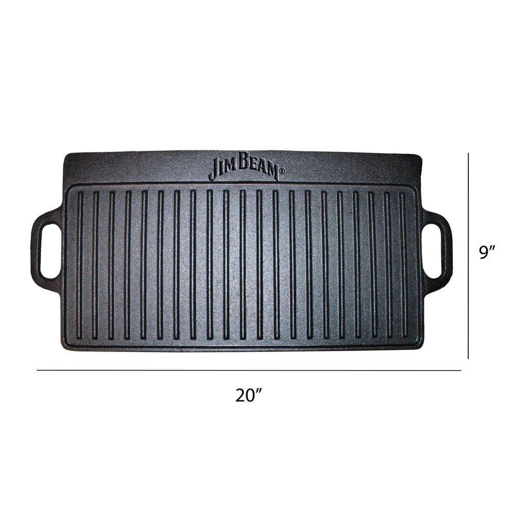 Jim Beam Cast Iron Reversible Grill & Griddle – Double-Sided Stovetop Cooking Pan