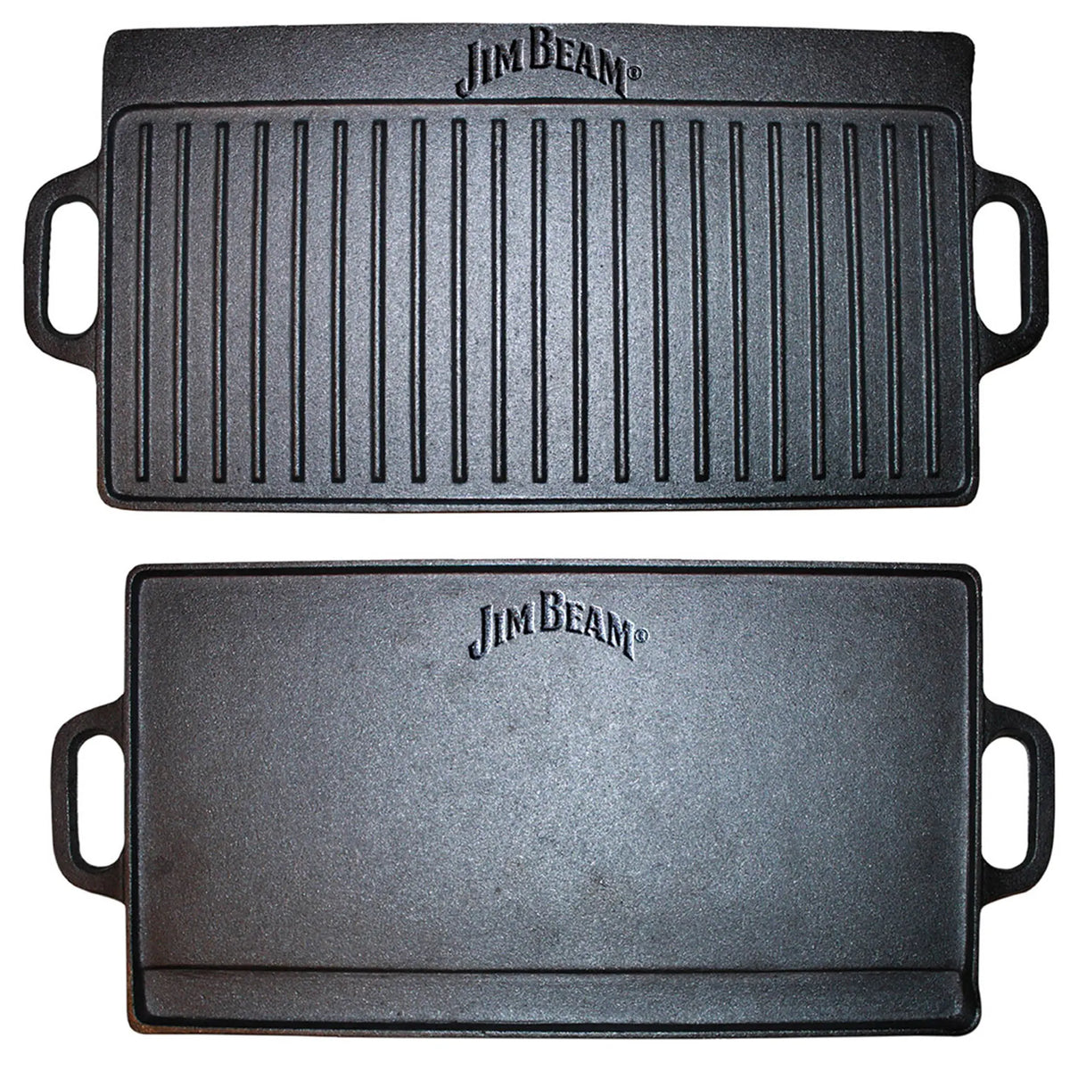 Jim Beam Cast Iron Reversible Grill & Griddle – Double-Sided Stovetop Cooking Pan