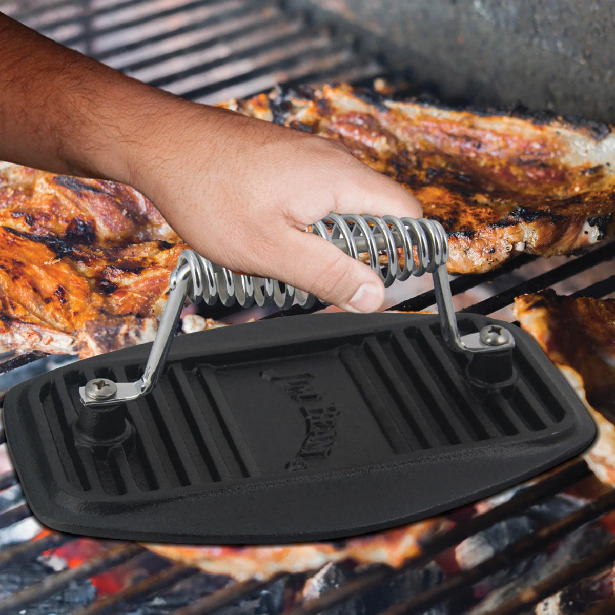 Jim Beam Cast Iron Meat Press – Heavy-Duty Bacon & Steak Searing Press