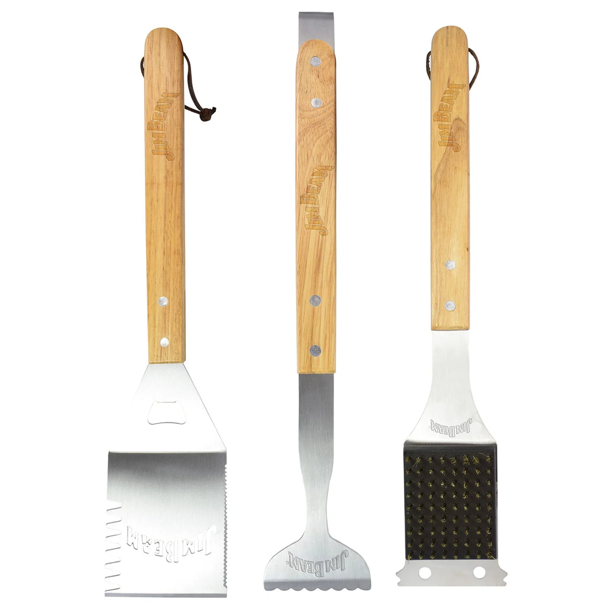 Jim Beam 3 Piece BBQ Tool Set with Grill Brush & 4-in-1 Spatula