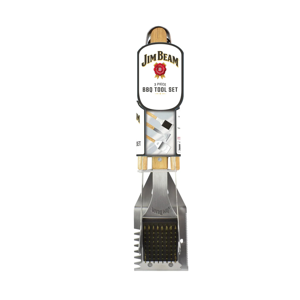 Jim Beam 3 Piece BBQ Tool Set with Grill Brush & 4-in-1 Spatula