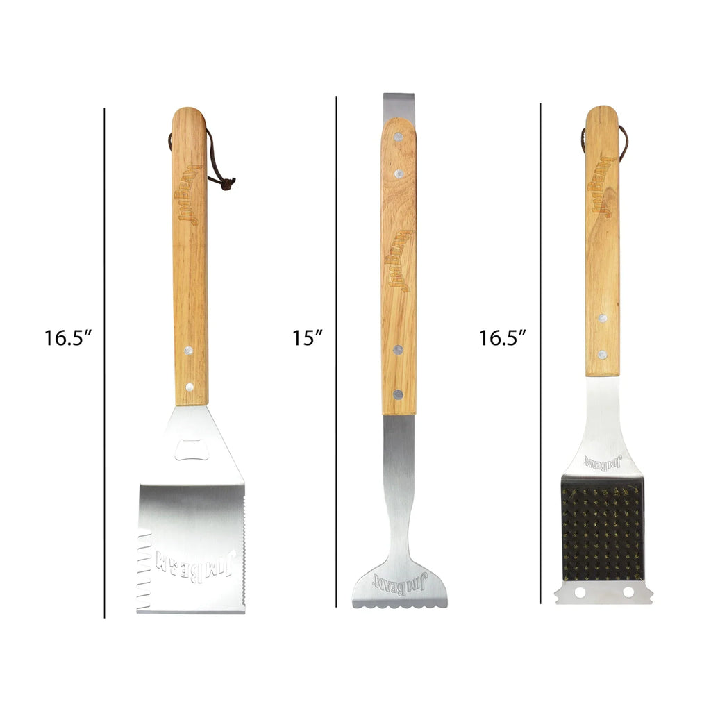 Jim Beam 3 Piece BBQ Tool Set with Grill Brush & 4-in-1 Spatula