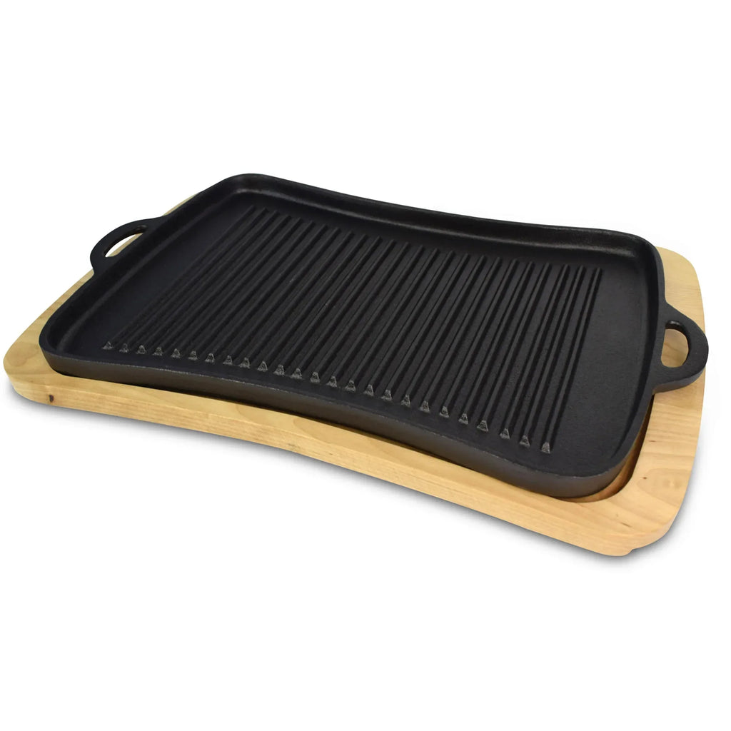 Jim Beam Cast Iron Grill Pan Set – Ridged Pan with Trivet & Silicone Grip