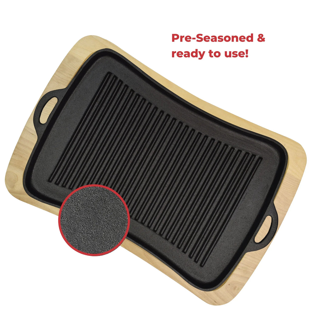 Jim Beam Cast Iron Grill Pan Set – Ridged Pan with Trivet & Silicone Grip