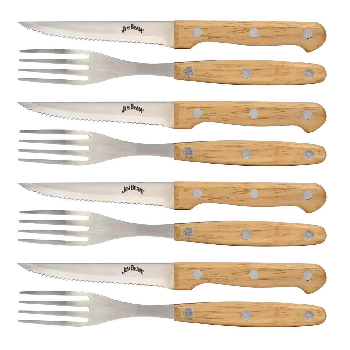 Jim Beam 8 Piece Steak Knife & Fork Set – Full Tang Serrated Blades