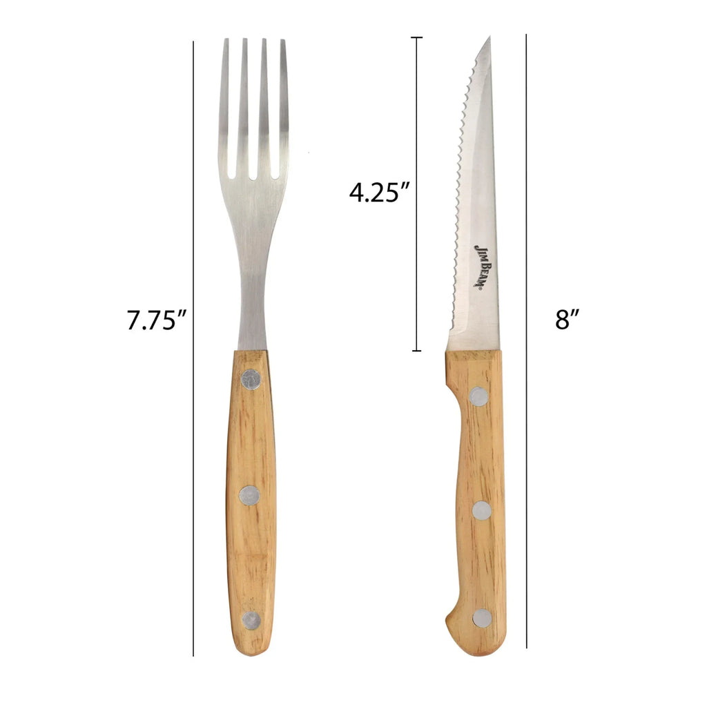 Jim Beam 8 Piece Steak Knife & Fork Set – Full Tang Serrated Blades