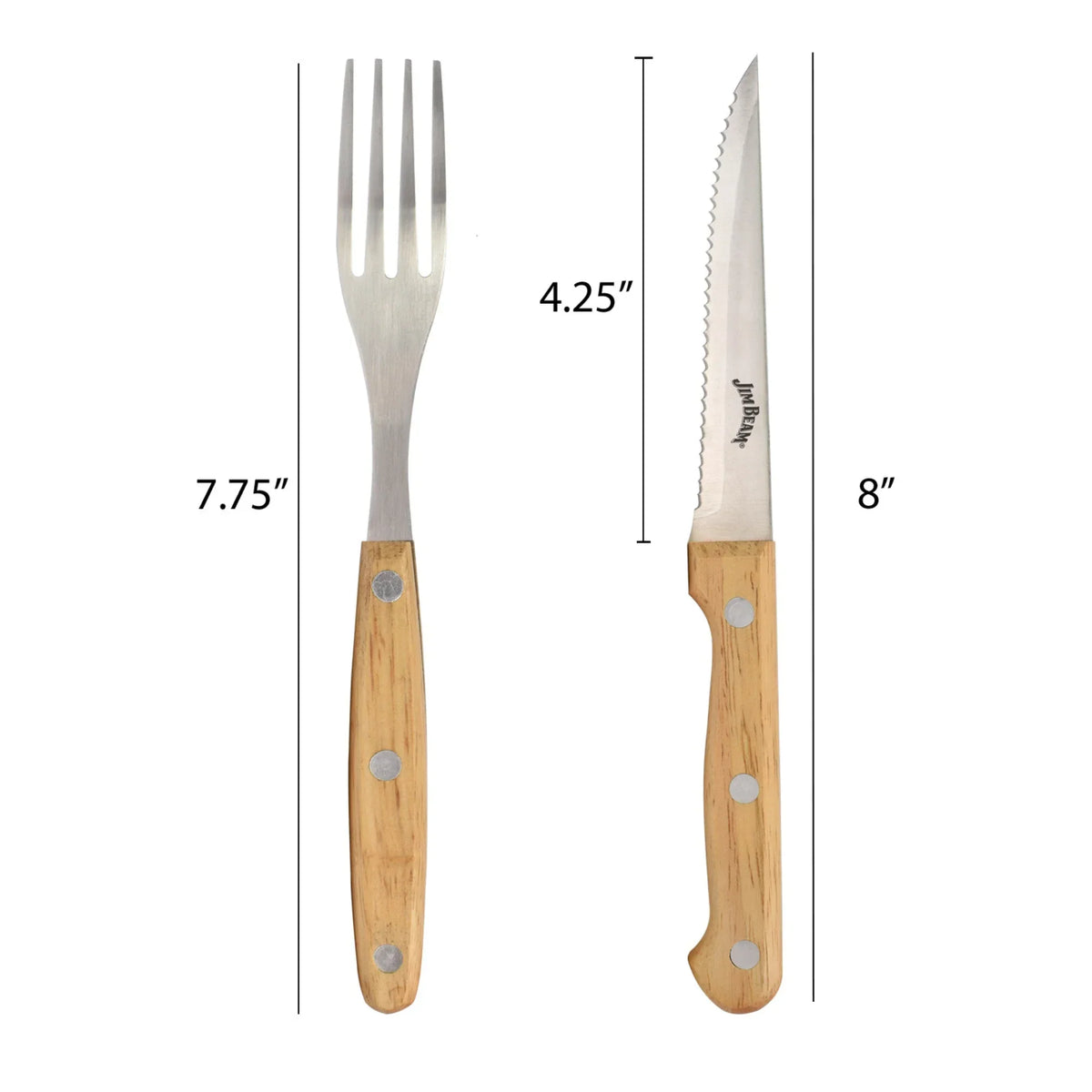 Jim Beam 8 Piece Steak Knife & Fork Set – Full Tang Serrated Blades