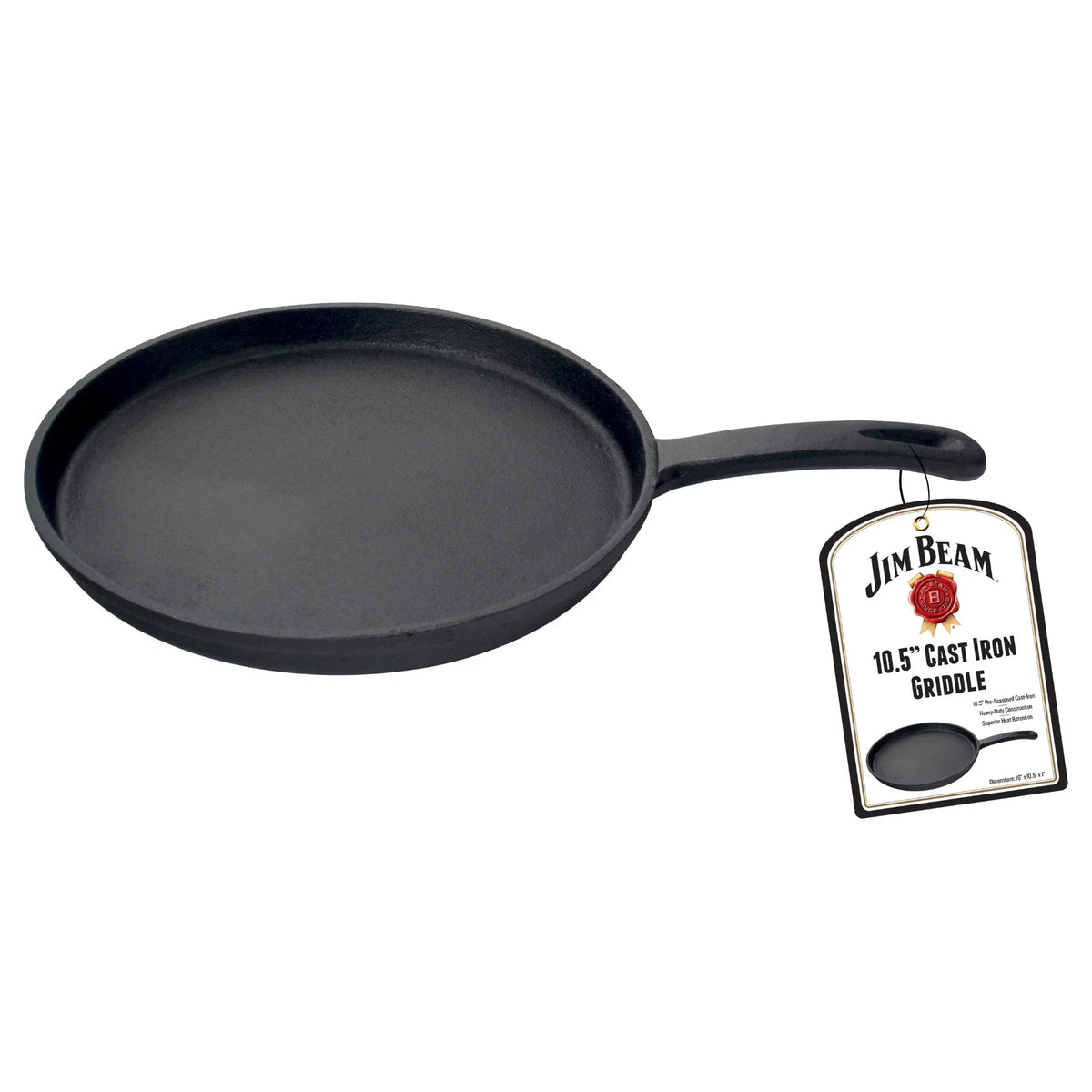 Jim Beam Cast Iron 10.5" Pre-Seasoned Flat Griddle – Wide Cooking Surface