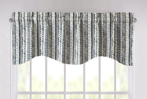 DaDa Bedding Denim Blue Elegance Striped Floral Window Curtain Valance
