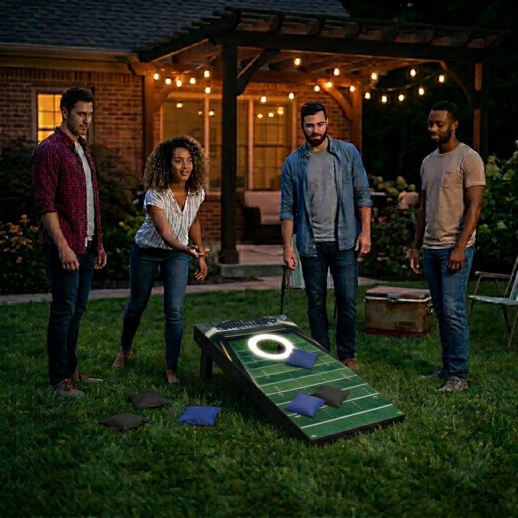 Bean Bag Toss Game LED Lights Night Game Indoor Outdoor Fun Set with 8 Bean Bags