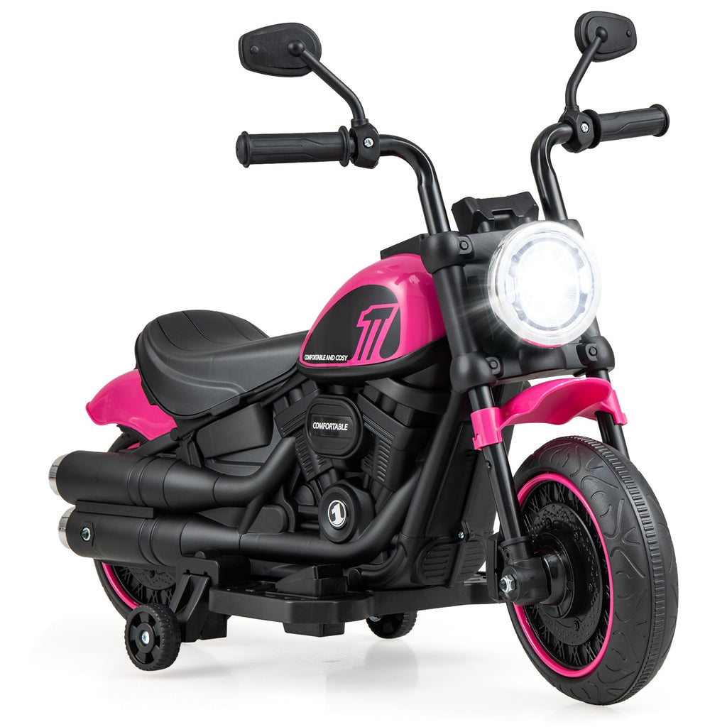 Kids Electric Motorcycle with Training Wheels and LED Headlights