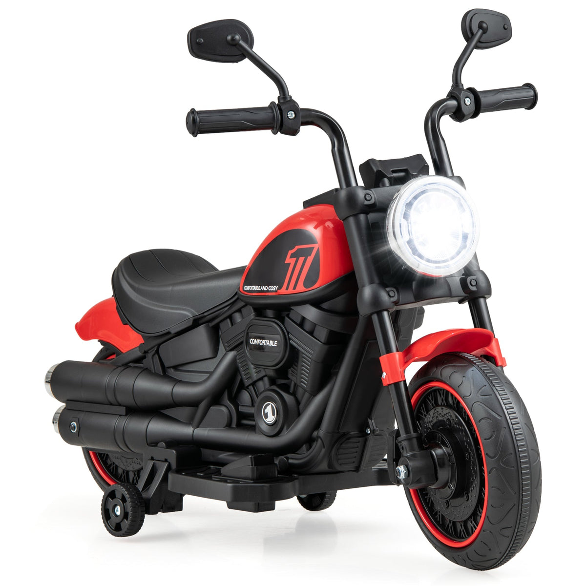 Kids Electric Motorcycle with Training Wheels and LED Headlights