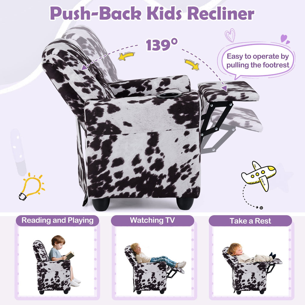 Kids Recliner Chair Push Back Toddler Reclining Armchair with Cup Holder