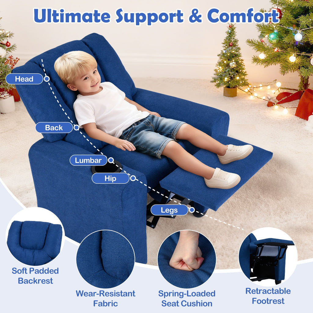 Kids Recliner Chair Push Back Toddler Reclining Armchair with Cup Holder