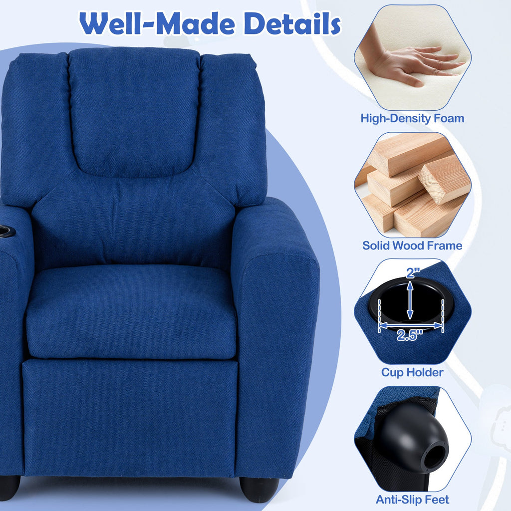 Kids Recliner Chair Push Back Toddler Reclining Armchair with Cup Holder