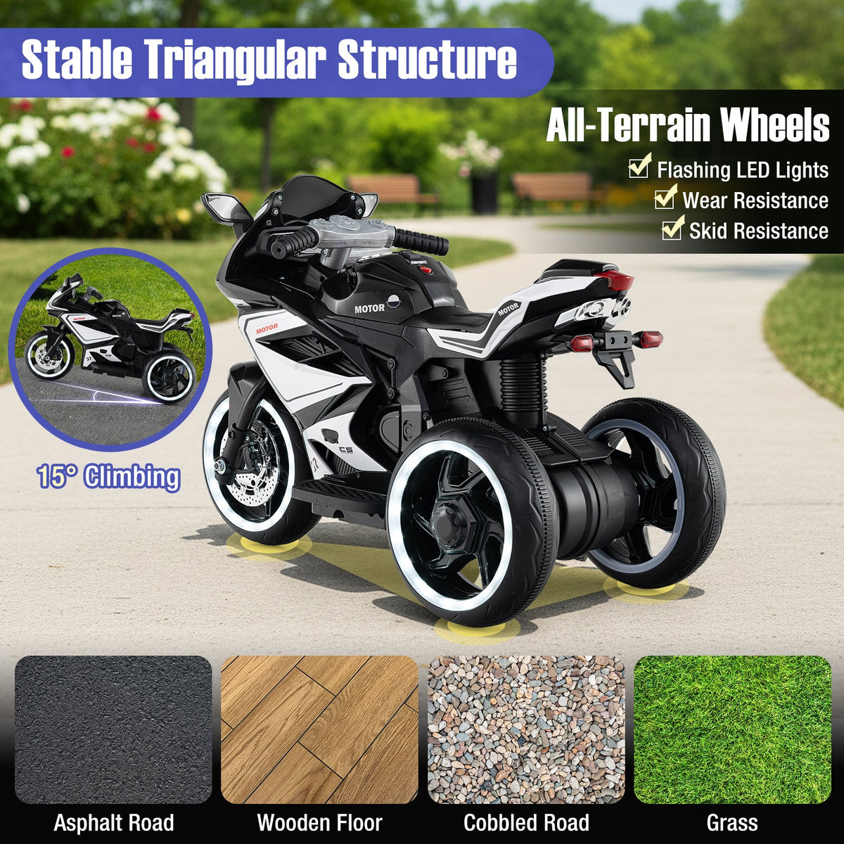 Kids Ride on Motorcycle 6V Battery Powered Mini Electric Motorbike with LED Lights