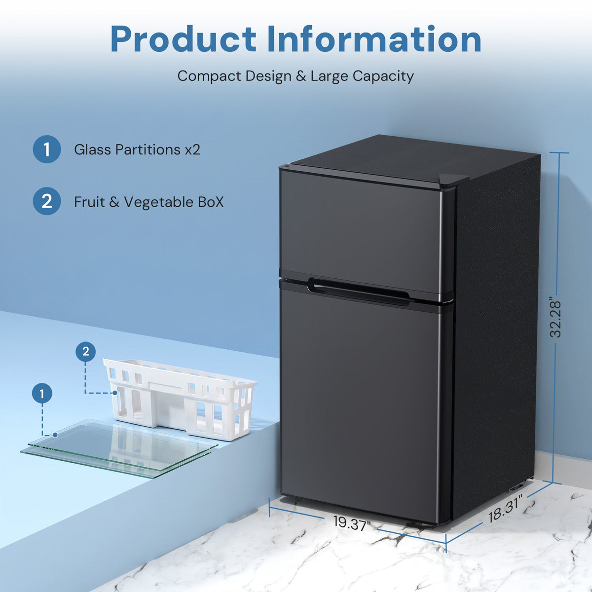 Kismile 3.2 Cu.Ft,Mini Refrigerator with Freezer F5887