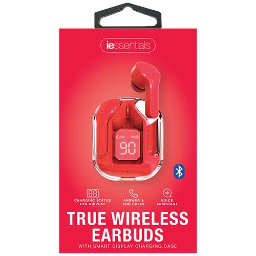 True Wireless Earbuds w/LED Display Grey, Red