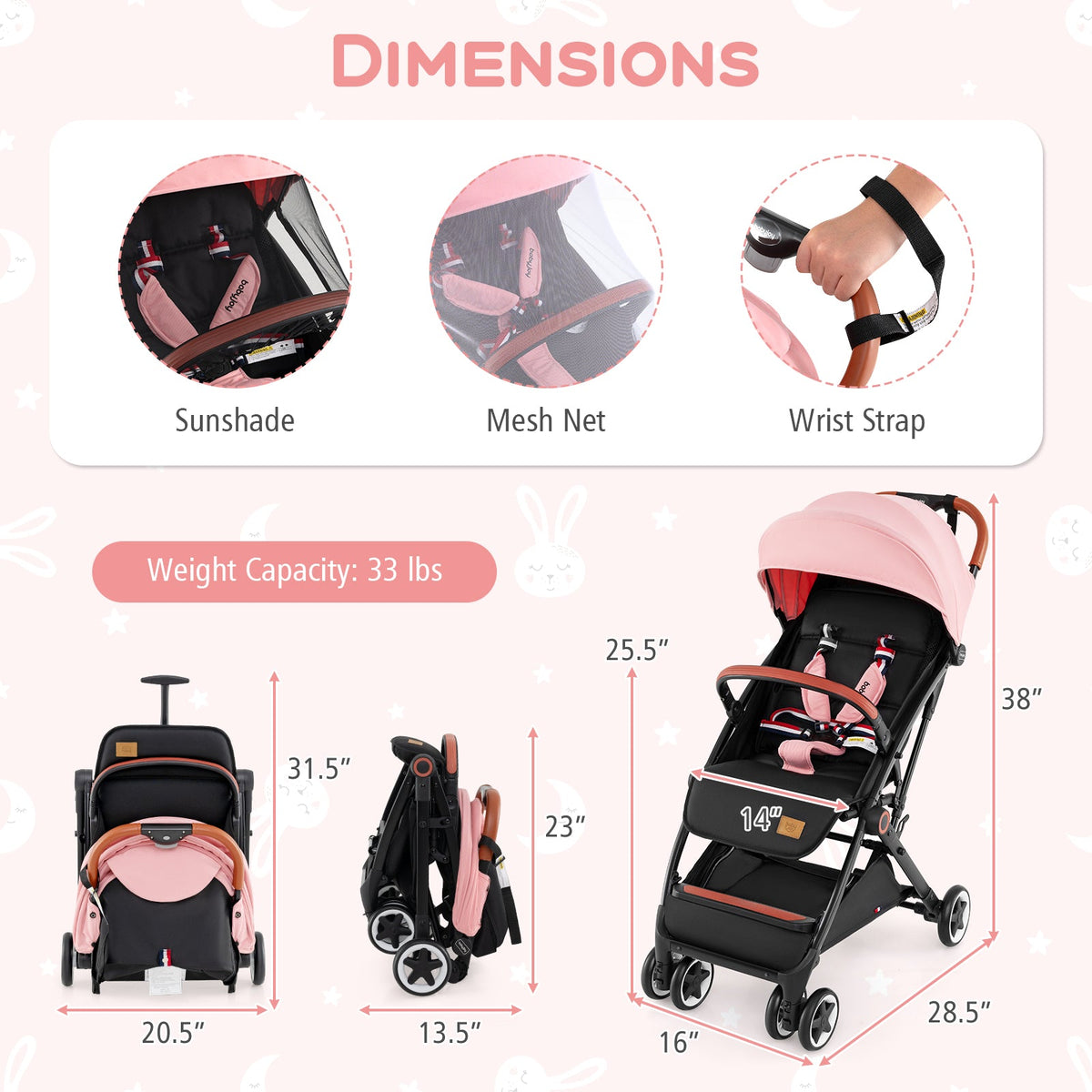Lightweight Aluminium Frame Baby Stroller with Net
