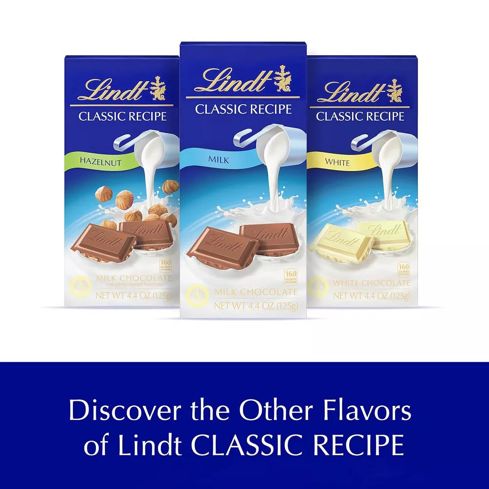 Lindt Classic Recipe White Chocolate Bars, Premium White Chocolate Candy Bars, 4.4 oz, 4 Pack, 6 Pack & 12 Pack Options