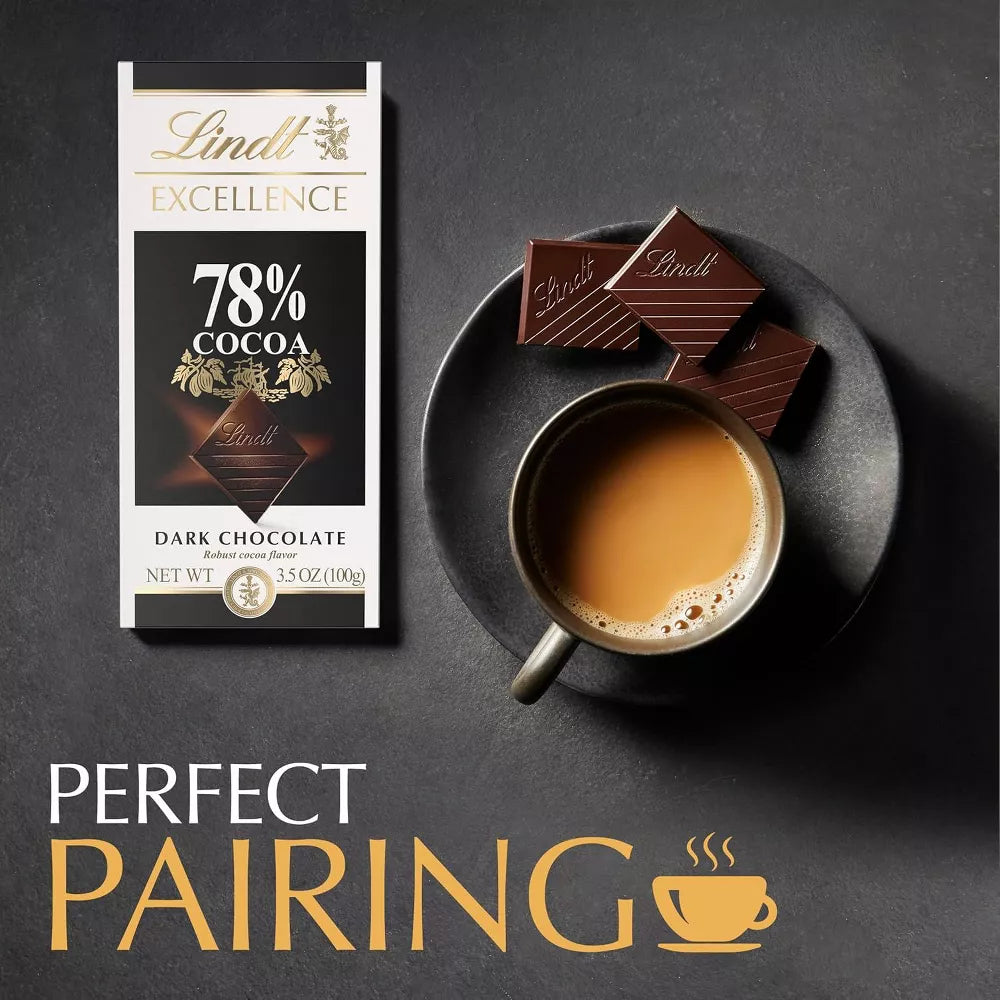 Lindt Excellence 78% Cocoa Dark Chocolate Bars, Premium Full Size Dark Chocolate Candy Bars, 3.5 oz, 4 Pack, 6 Pack & 12 Pack Options