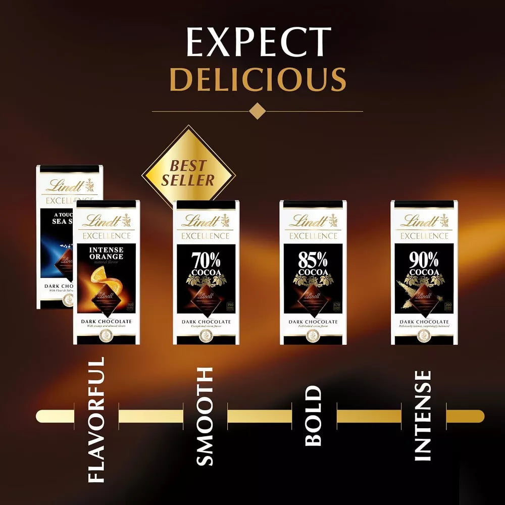 Lindt Excellence 78% Cocoa Dark Chocolate Bars, Premium Full Size Dark Chocolate Candy Bars, 3.5 oz, 4 Pack, 6 Pack & 12 Pack Options