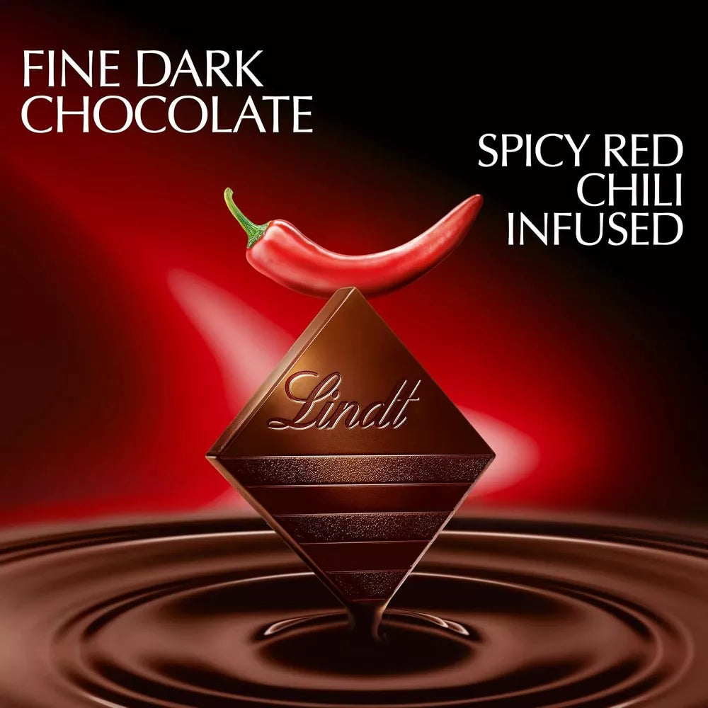 Lindt Excellence Chili Dark Chocolate Bars, Dark Chocolate Candy Infused with Spicy Red Chili, 3.5 oz, 4 Pack, 6 Pack & 12 Pack Options